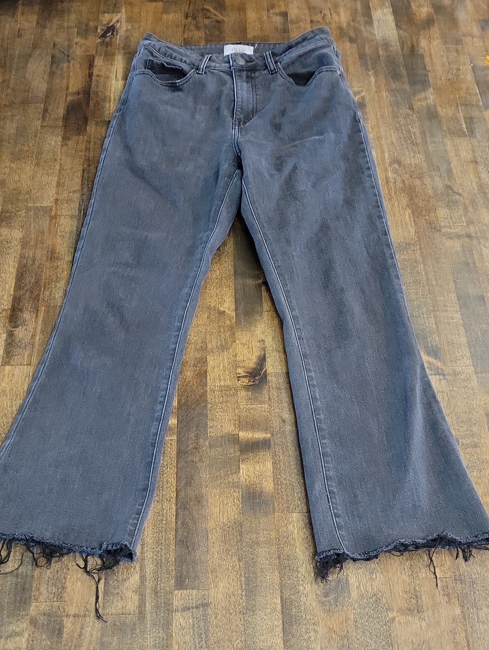 Oraije Paris Women's Washed Black Flared Frayed Hem Jeans Size 26-27